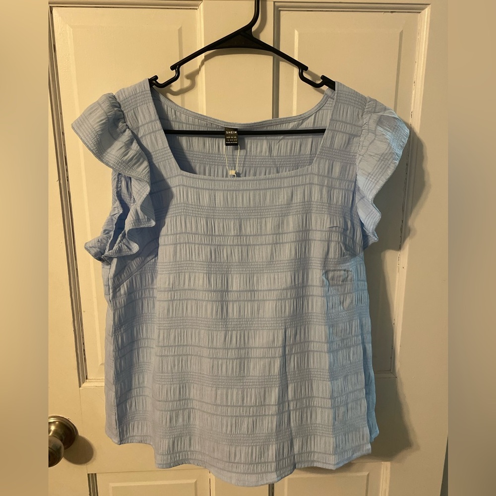 SHEIN NWT Women's Light Blue Ruffle Sleeve Top